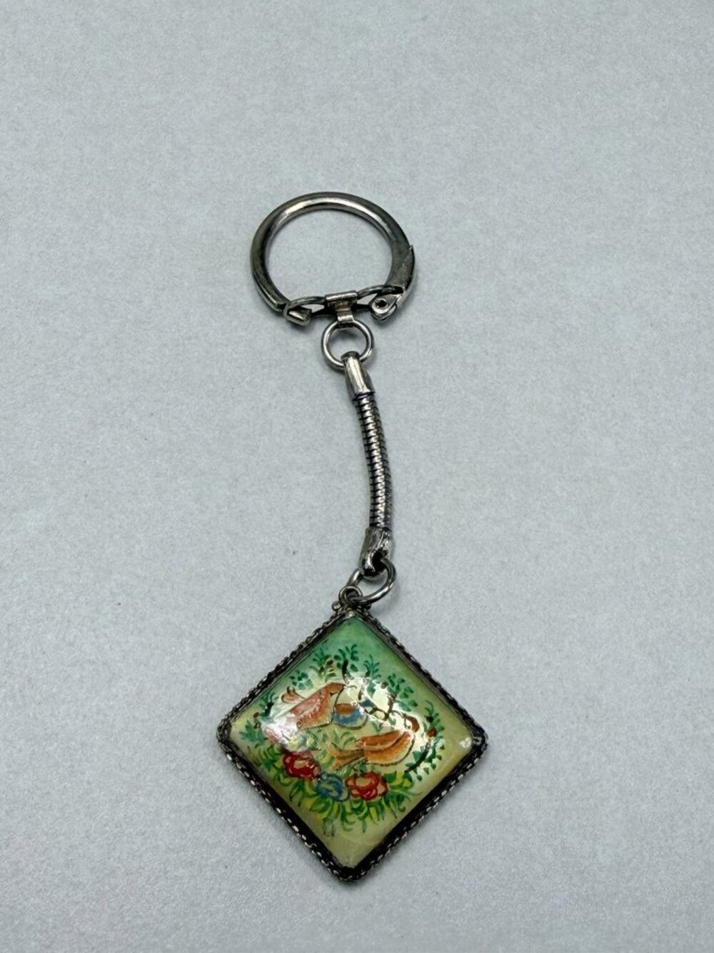 Vintage Enamel Double Sided Keychain Hand Painted Scene Pendant - Picture 4 of 7